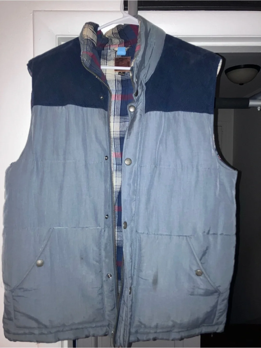 Men's Light Blue Quilted Vest with Navy Yoke
